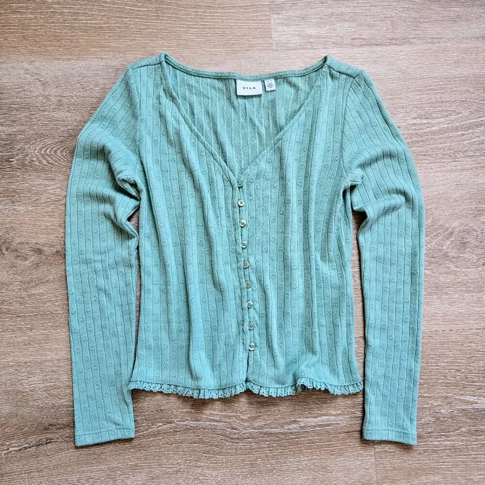 Vila Visima Button-Up Knit Cardigan Light Green Size XS Amsterdam, Europe. NWOT